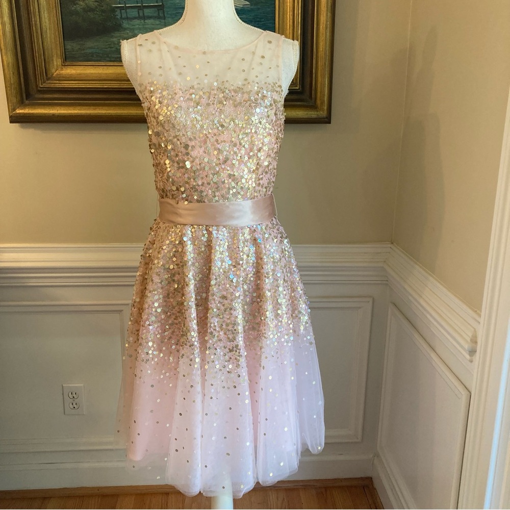 BASIX Pink Gold Sequin Tulle Sleeveless Dress